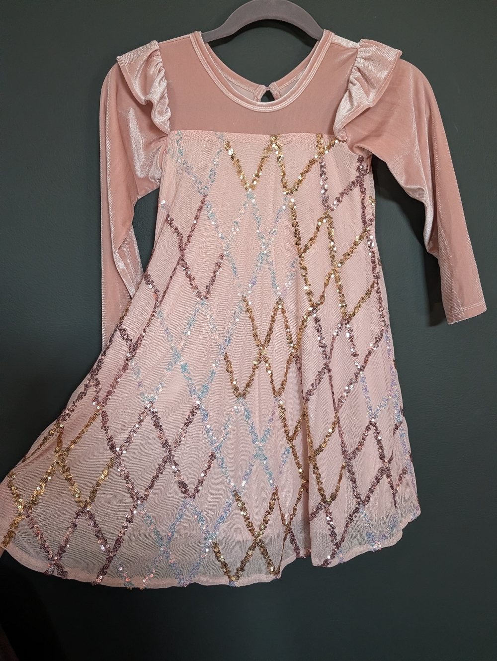 Girls Isobella & Chloe Dusty Rose Velvet And Ombre Sequin Dress 🌸 - Picture 3 of 7